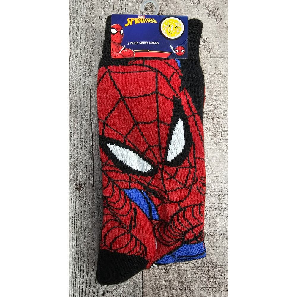 HYP SPIDER MAN 2 Pair NEW Crew Socks Size 6 - 12 Marvel Comics UNISEX